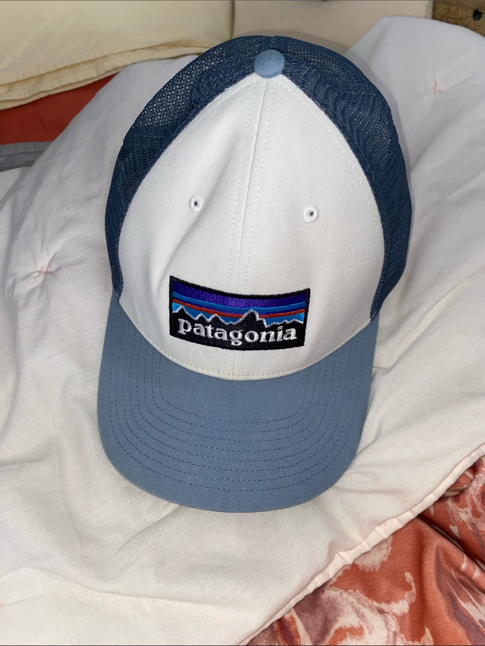 Patagonia White Front Navy Mesh Trucker Hat with Slate Blue Bill